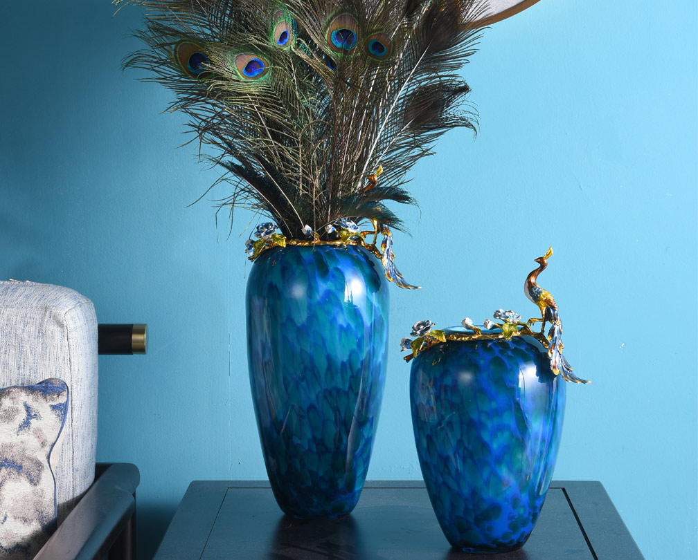 Peacock enamel glass vase ຫລູຫລາ vase ດອກໄມ້ສໍາລັບຫ້ອງຮັບແຂກ